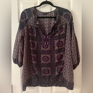Women’s Patterned Boho Blouse - Blue and Red